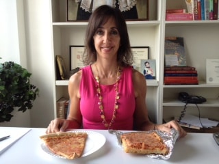 woman with pizza